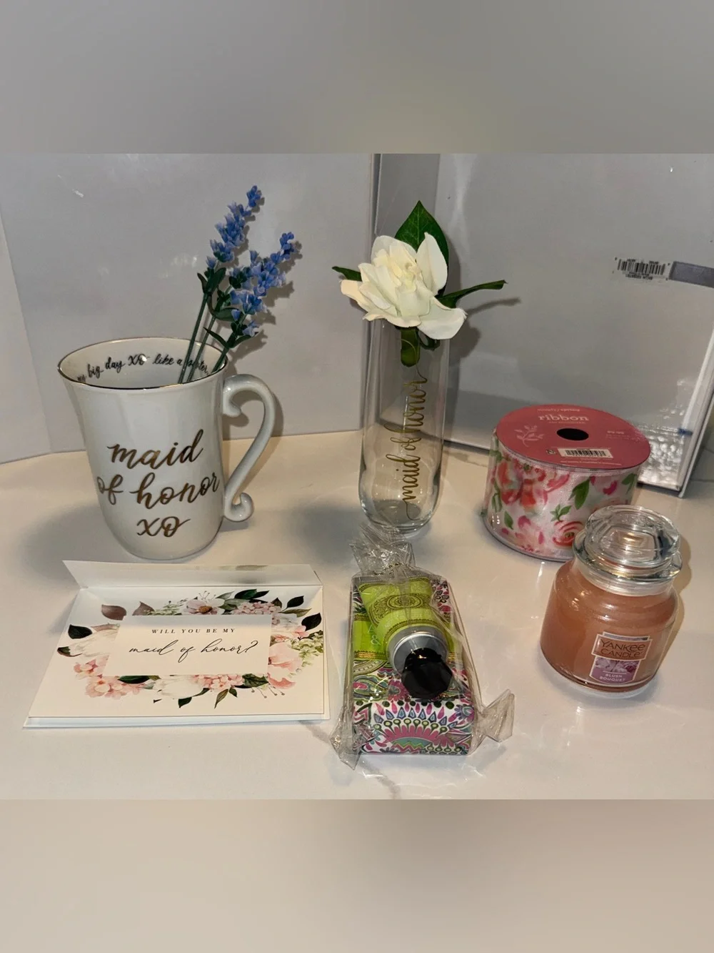 Maid of Honor Gift Set - White, Gold, Pink, Blue